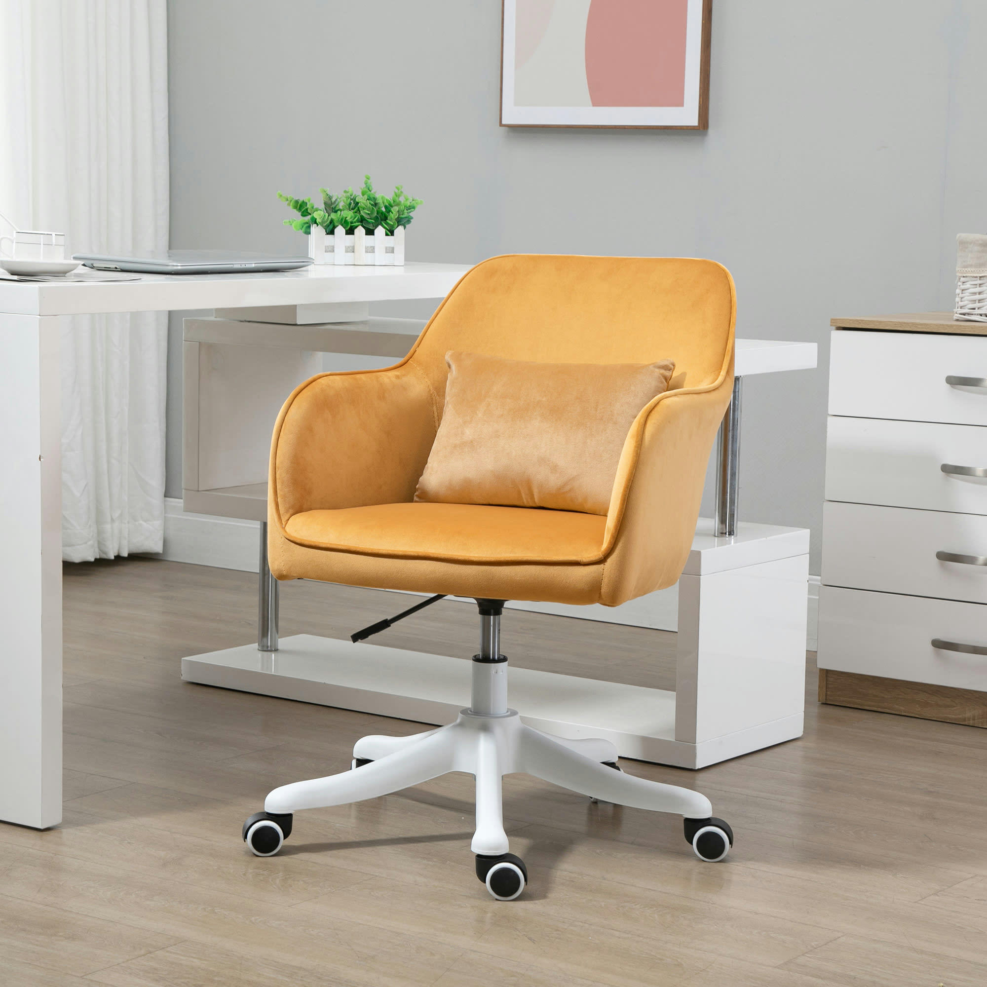 - Chaise de bureau massante velours jaune