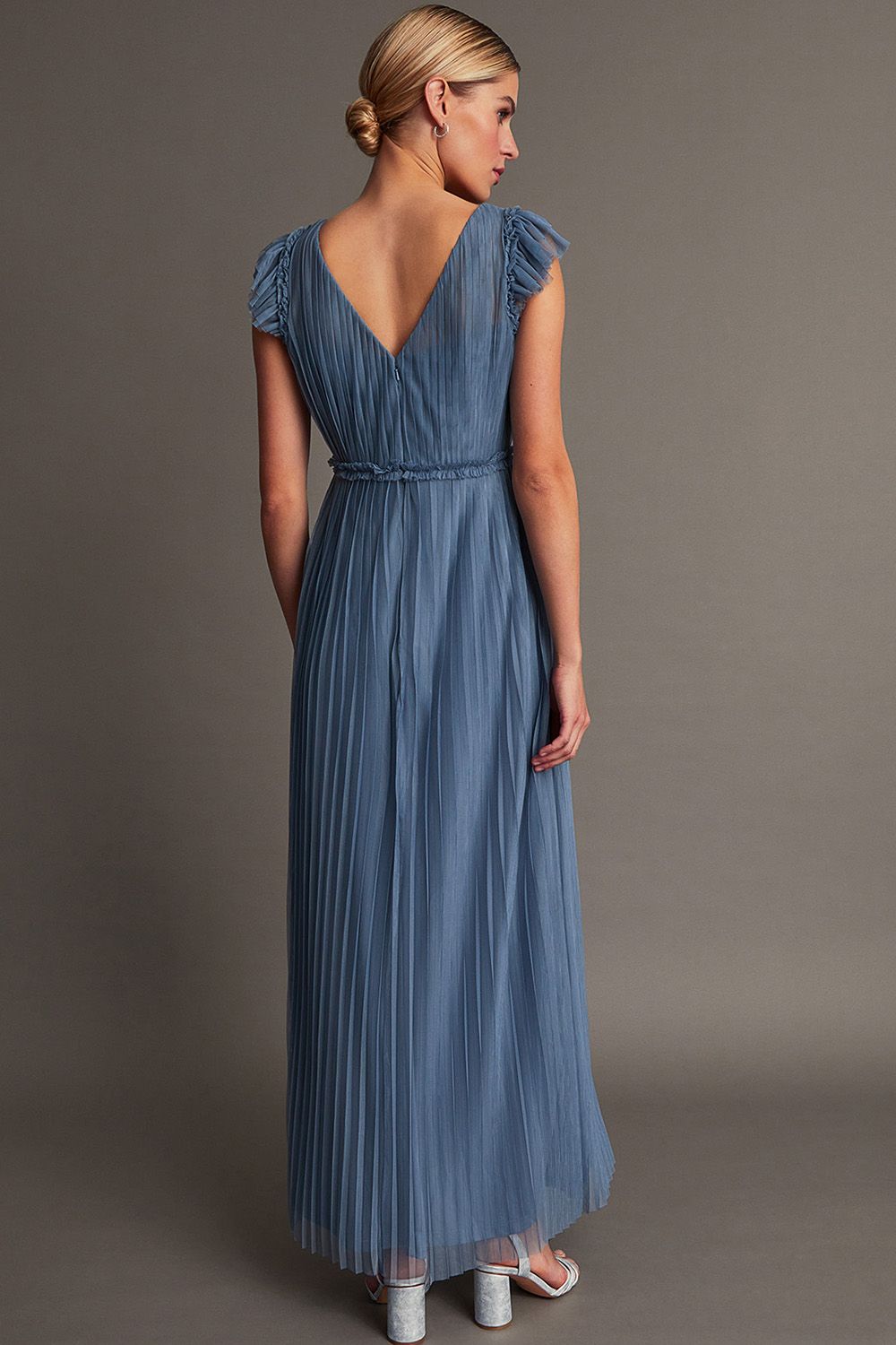 Monsoon Wendy Pleated Maxi Dress Blue