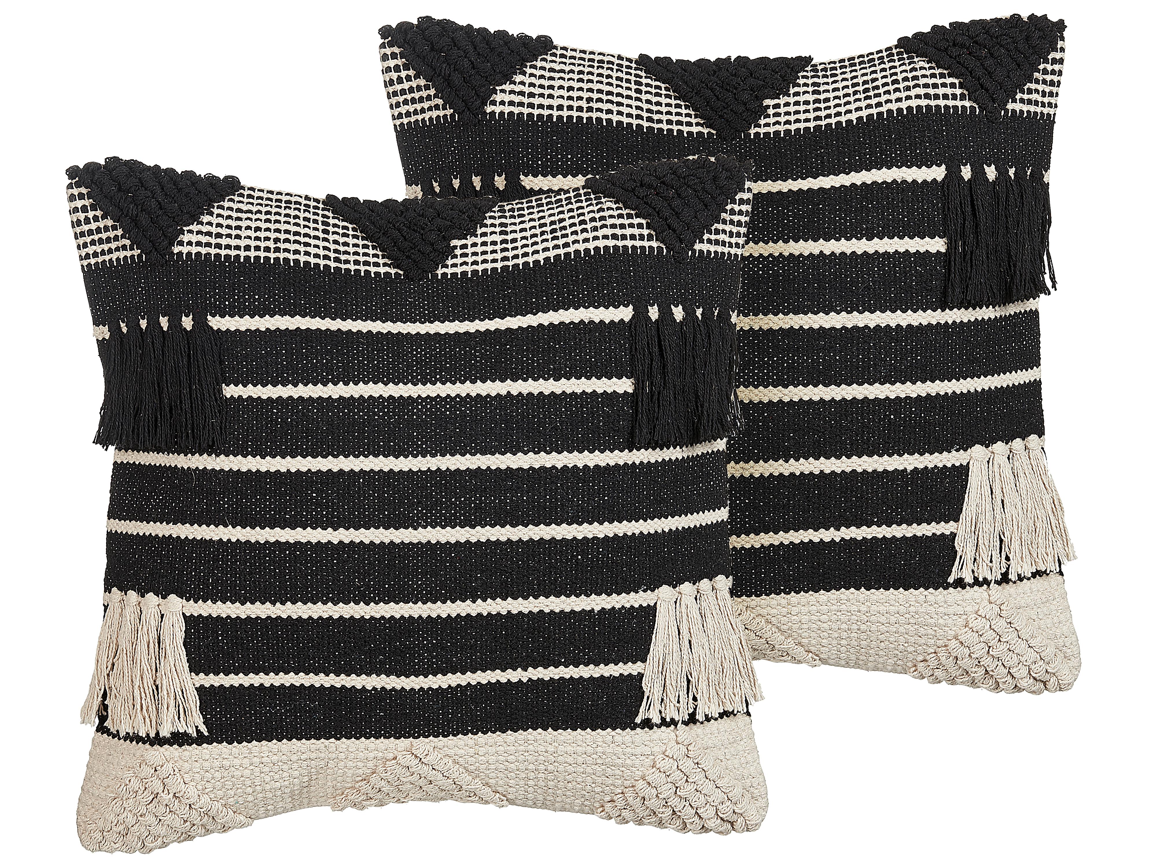 Throw Cushion CHITTOOR Cotton 50 x 50 cm Black Geometric Pattern