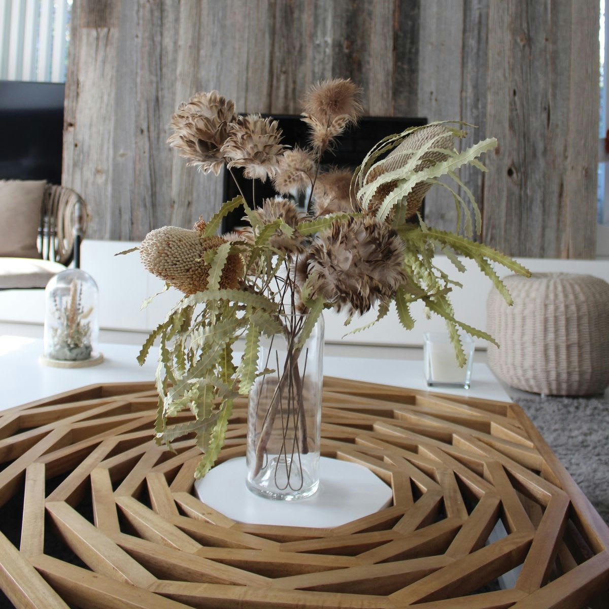 - Set de 3 fleurs en plumes de canard h70cm