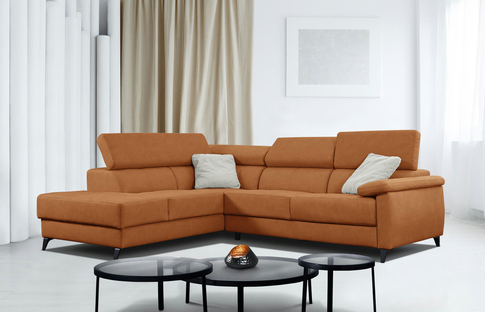 TAUNUS - Canapé d'angle gauche 5 places marron