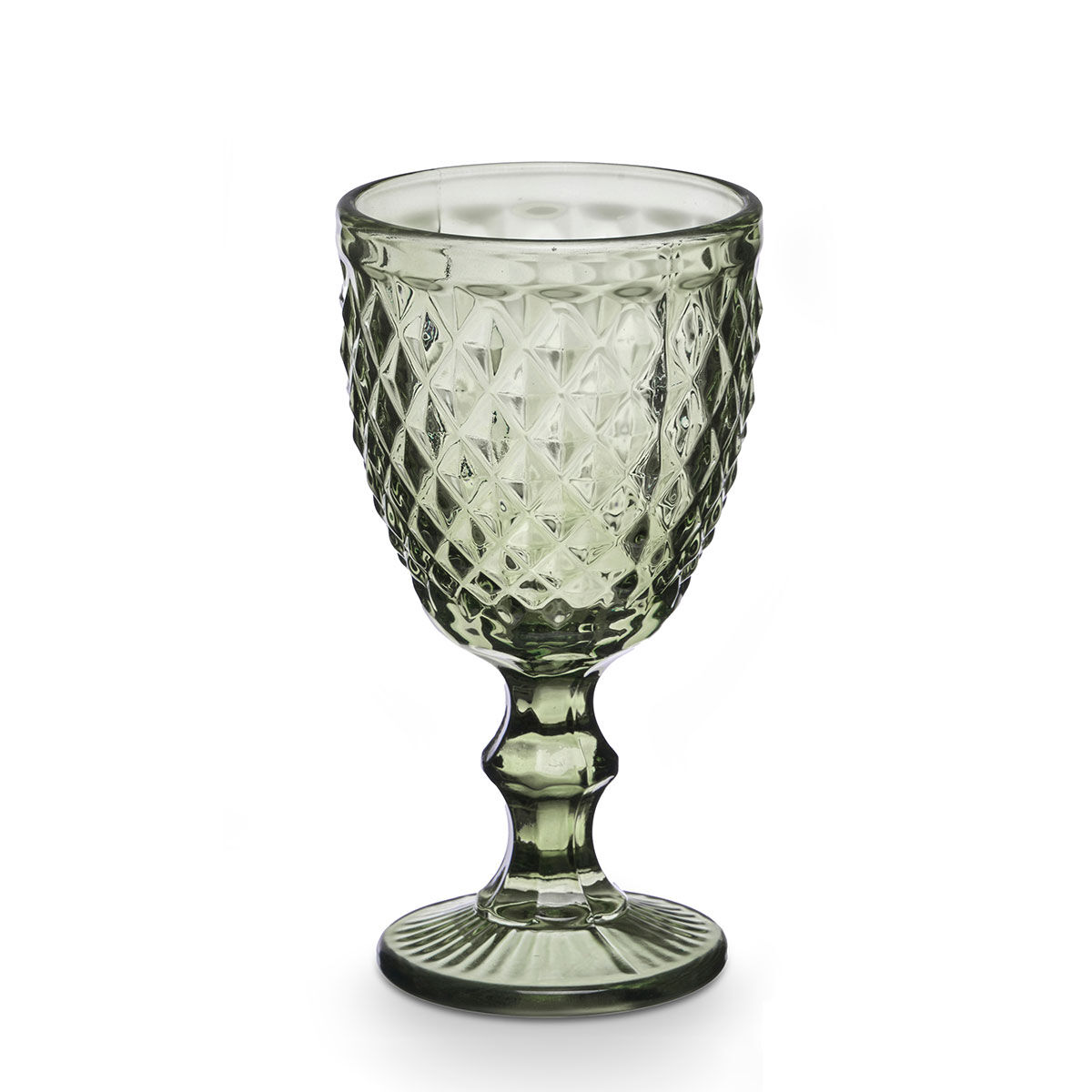 Copo De Vinho Diamante Verde Em Vidro Com Pé 25cl