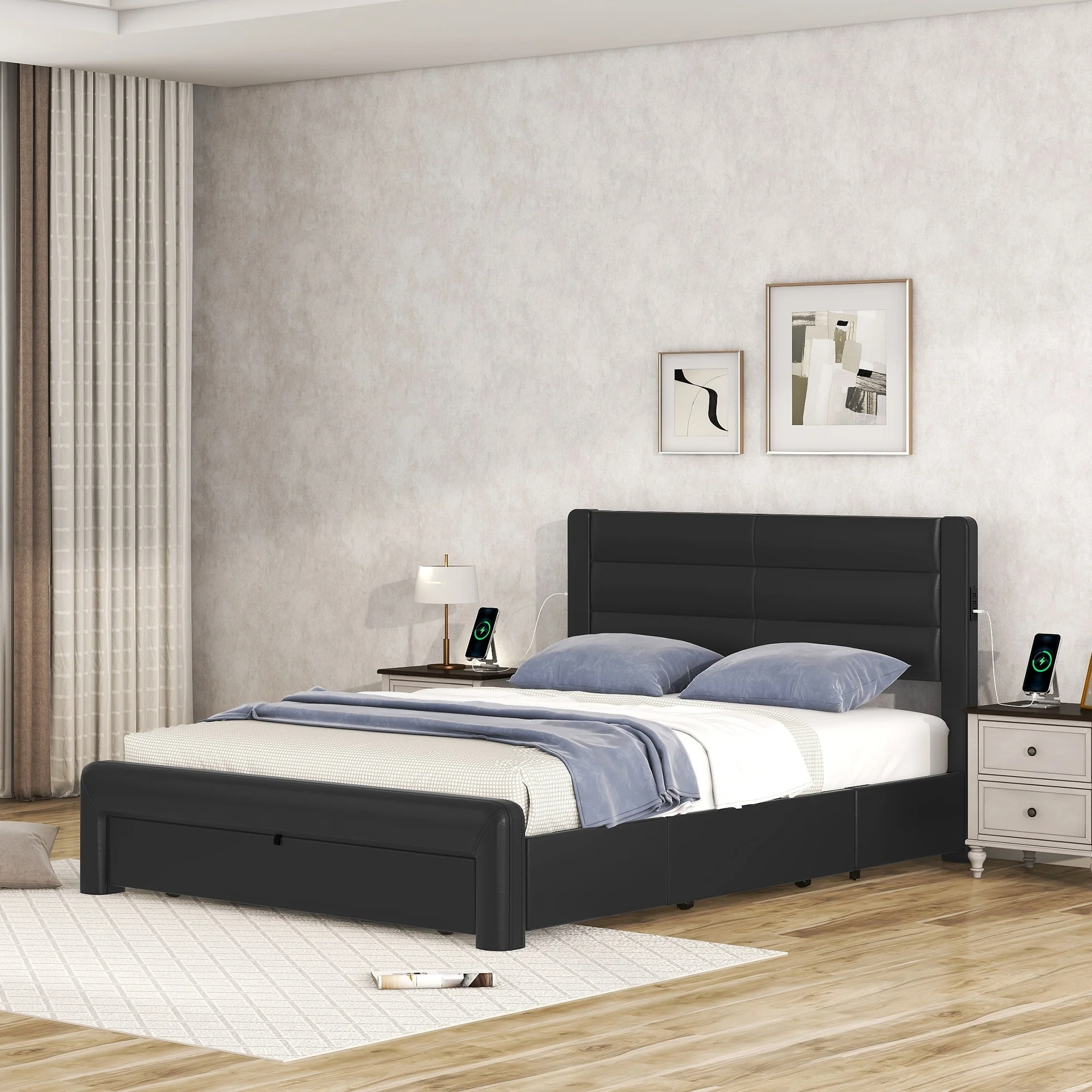 Queen Size Bed Frame with Drawers Storage