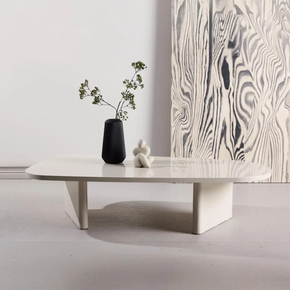 Salontafel Glanzend Beige - 130x65x32cm - Gr&ouml;nvik