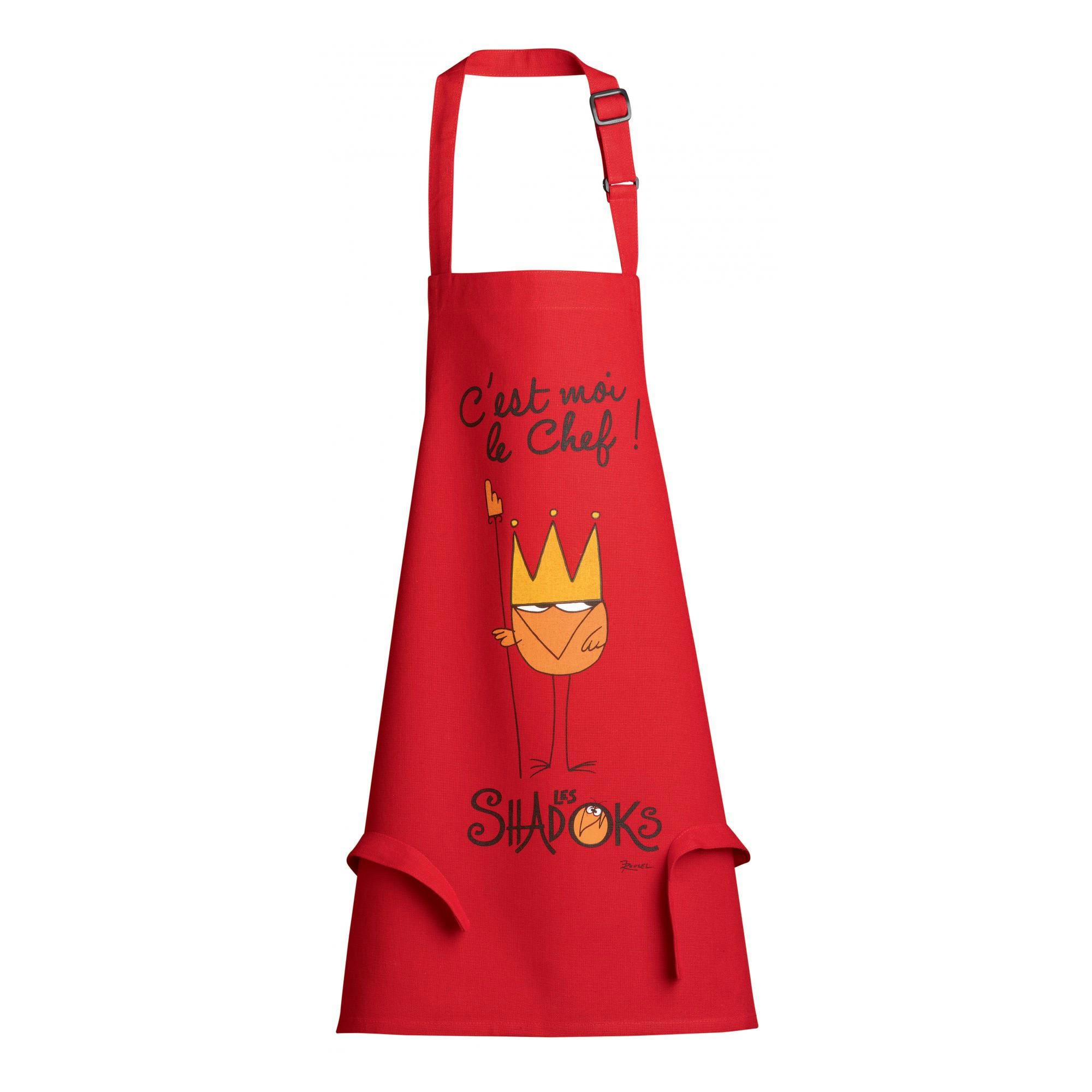 SHADOKS - Tablier de cuisine enfant shadok roi chef en coton rouge 52 x 63