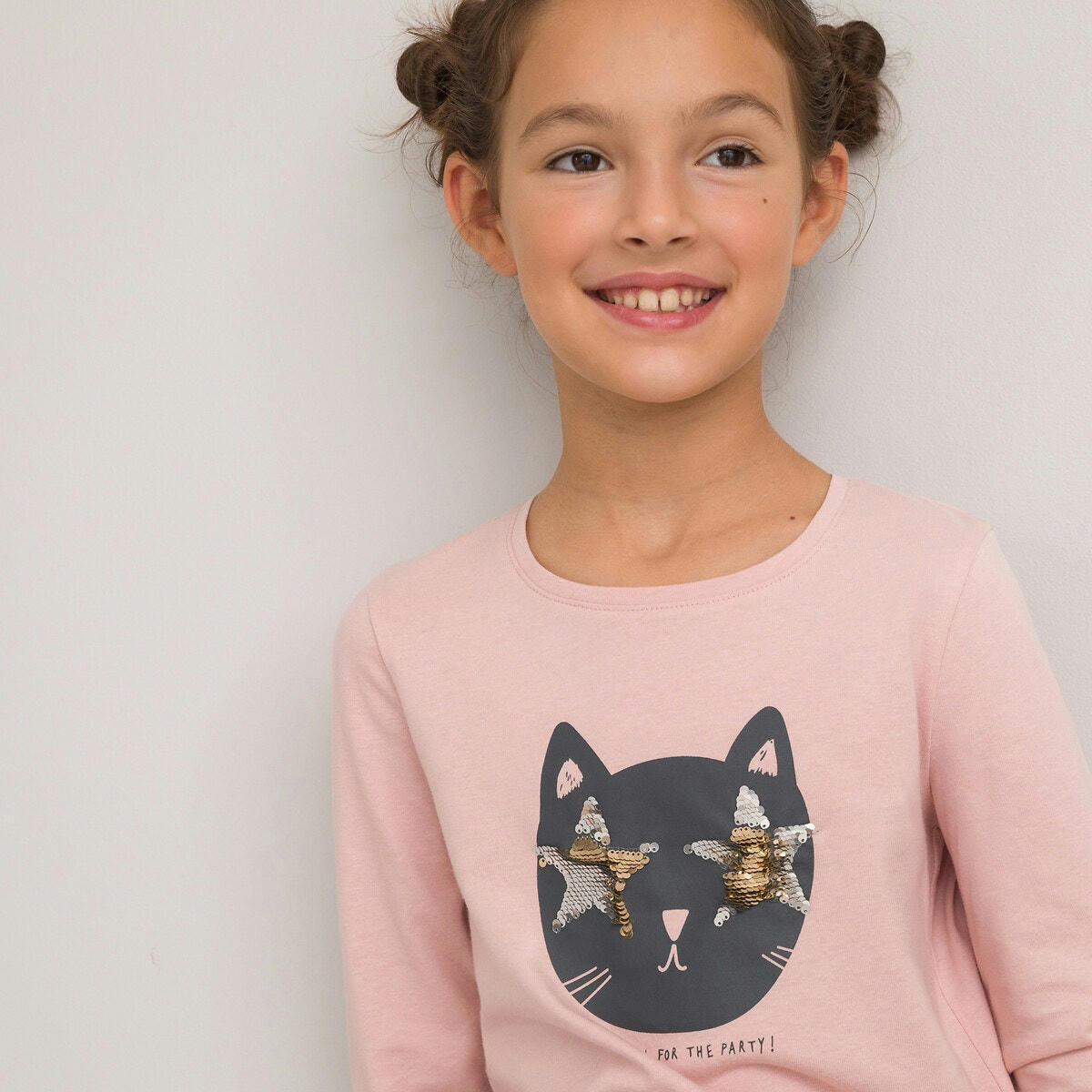 T-shirt manches longues, tête de chat avec sequins