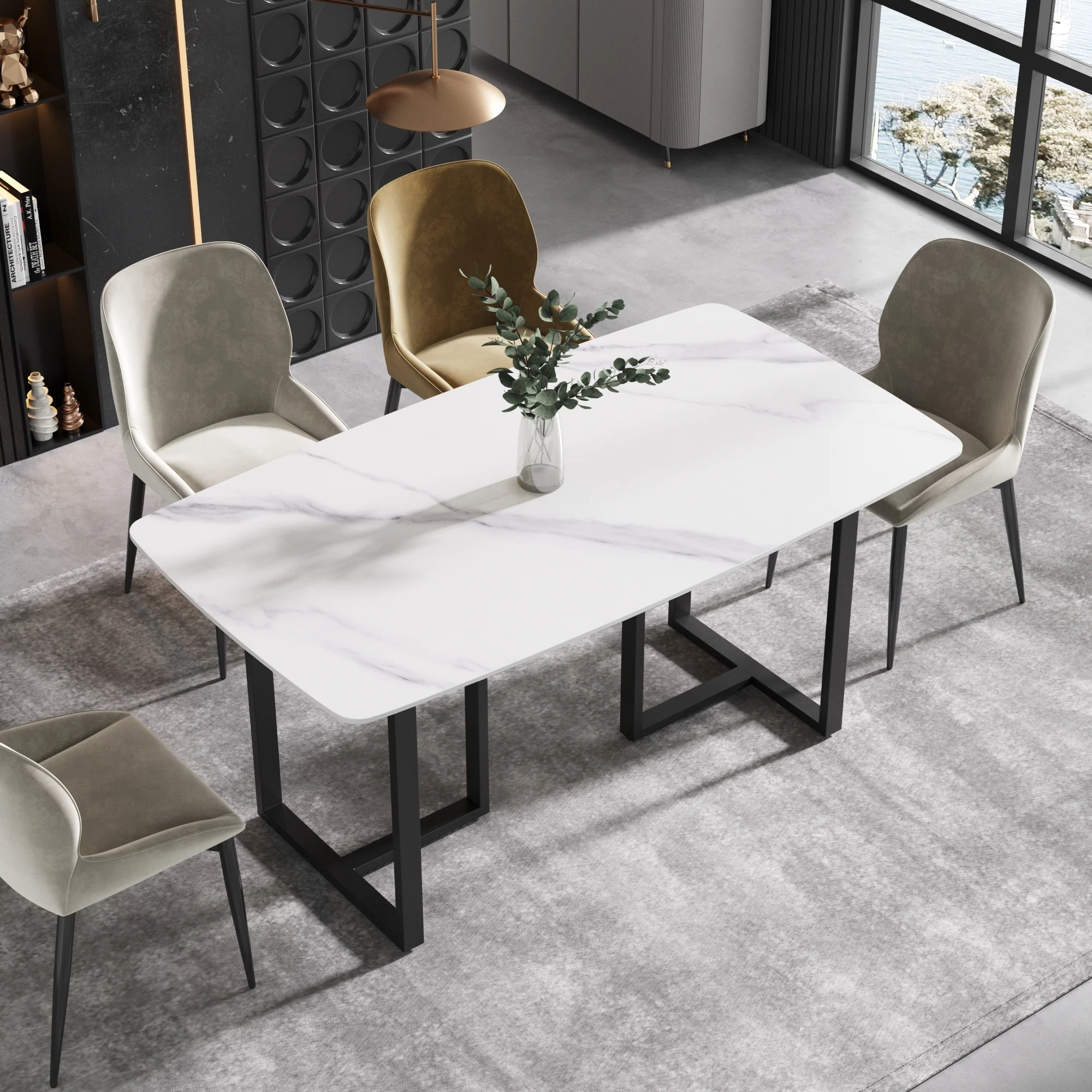 63 inch Modern White Rectangular Dining Table