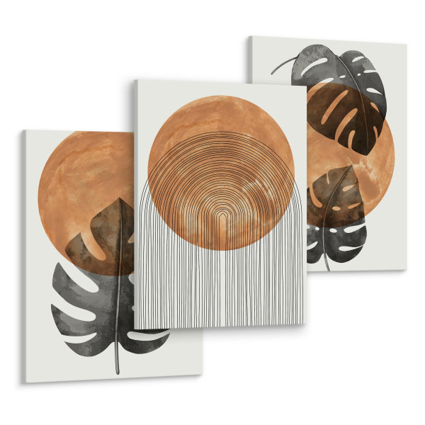 OBRAZY SET LIŚCIE MONSTERY AKWARELE STYL BOHO 90x40cm