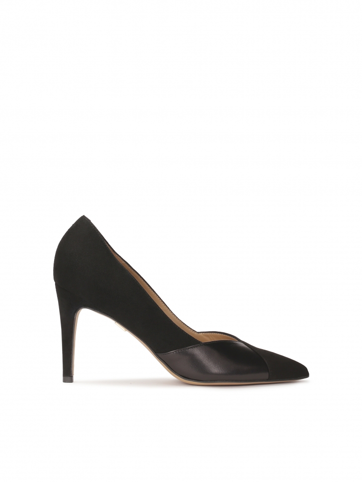 Black suede and smooth leather pumps