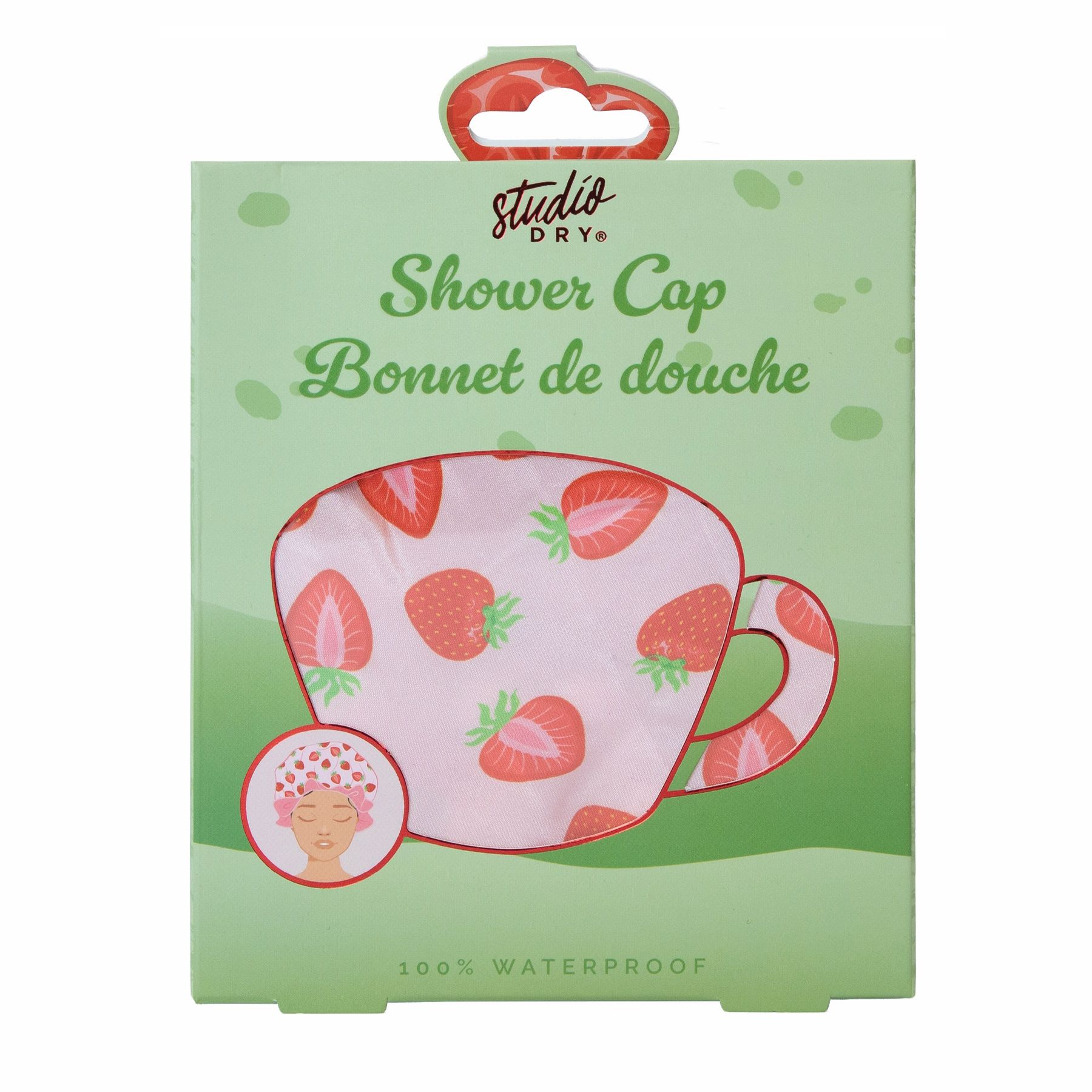 Studio Dry Strawberry Matcha Reusable Shower Cap 1pc