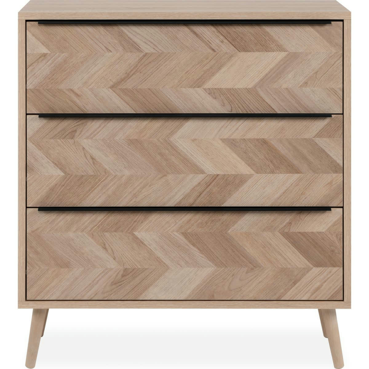 LEA - Commode 3 tiroirs effet chêne à chevrons 80 cm