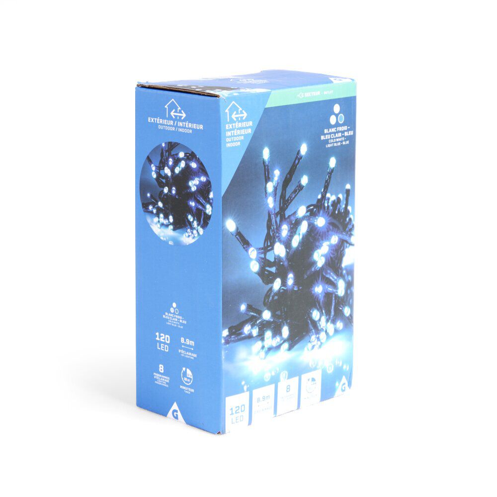 Guirlande lumineuse extérieure 120LED blanc froid/bleu clair/bleu 11,9m
