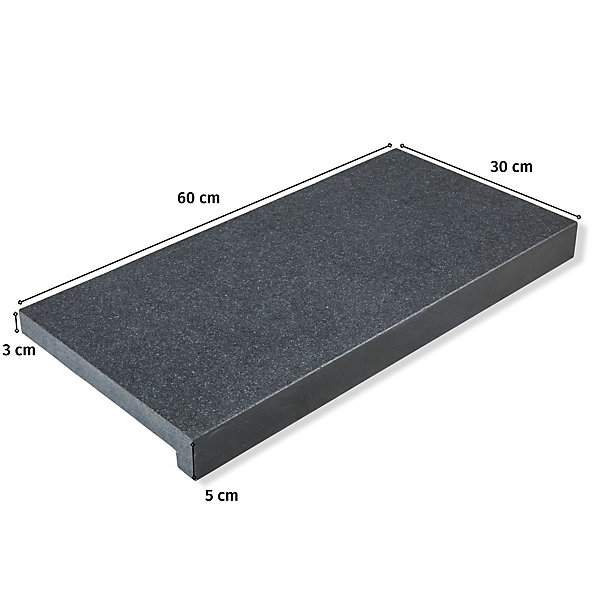 Margelle de piscine Granit Noir 60x30x3 cm Bord Droit avec retombée (à l'unité) - RO'MA NATURE