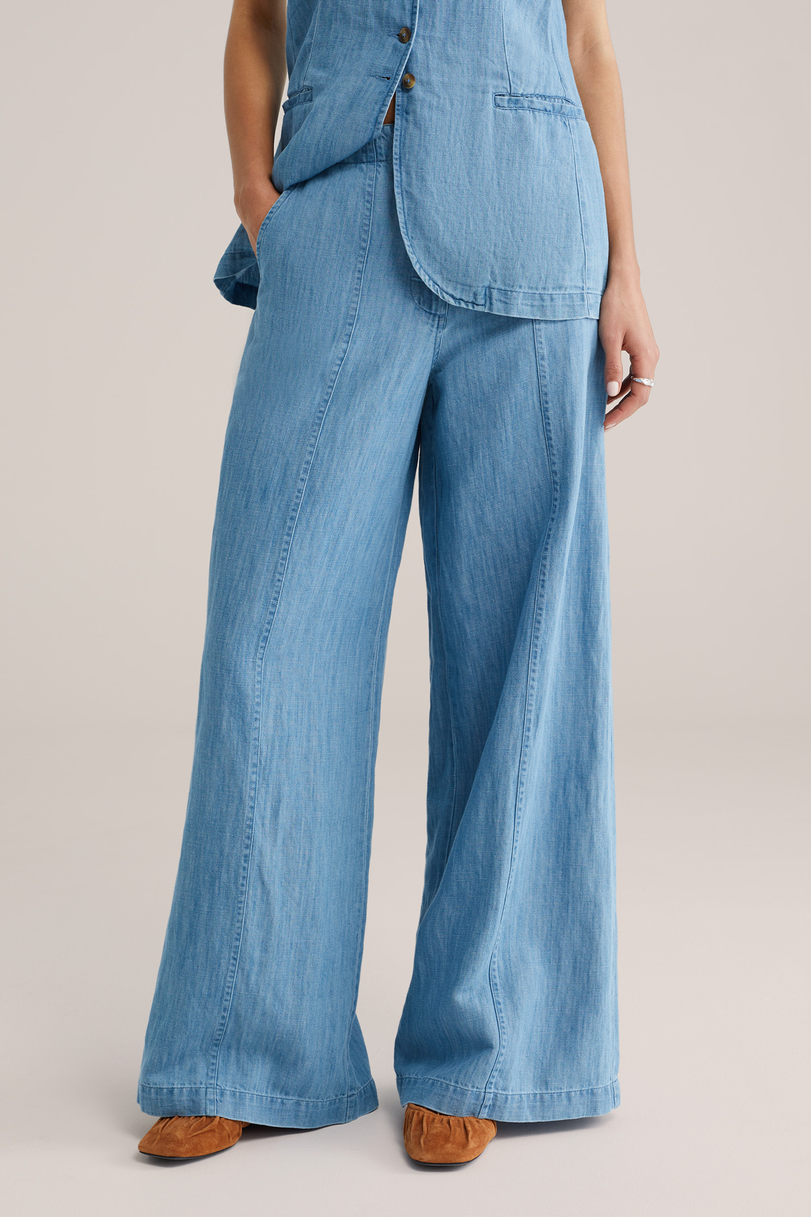 Dames wide leg broek van linnenmix