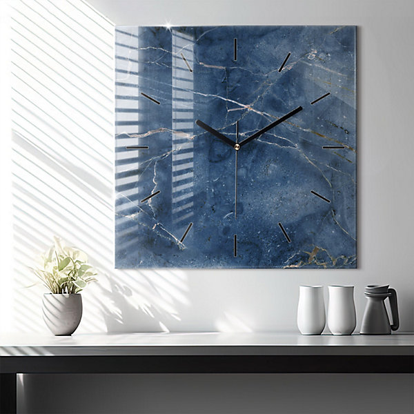Horloge murale Wallfluent 60x60 cm Aiguilles noires Texture marbre bleu 1 pcs