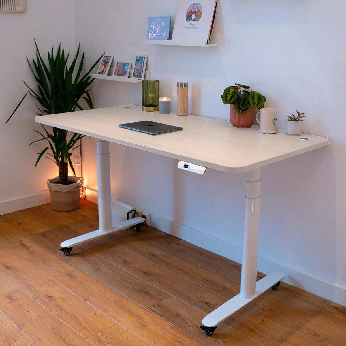 DYNAMIC CIRCLE - Bureau assis debout effet bois naturel 120x60