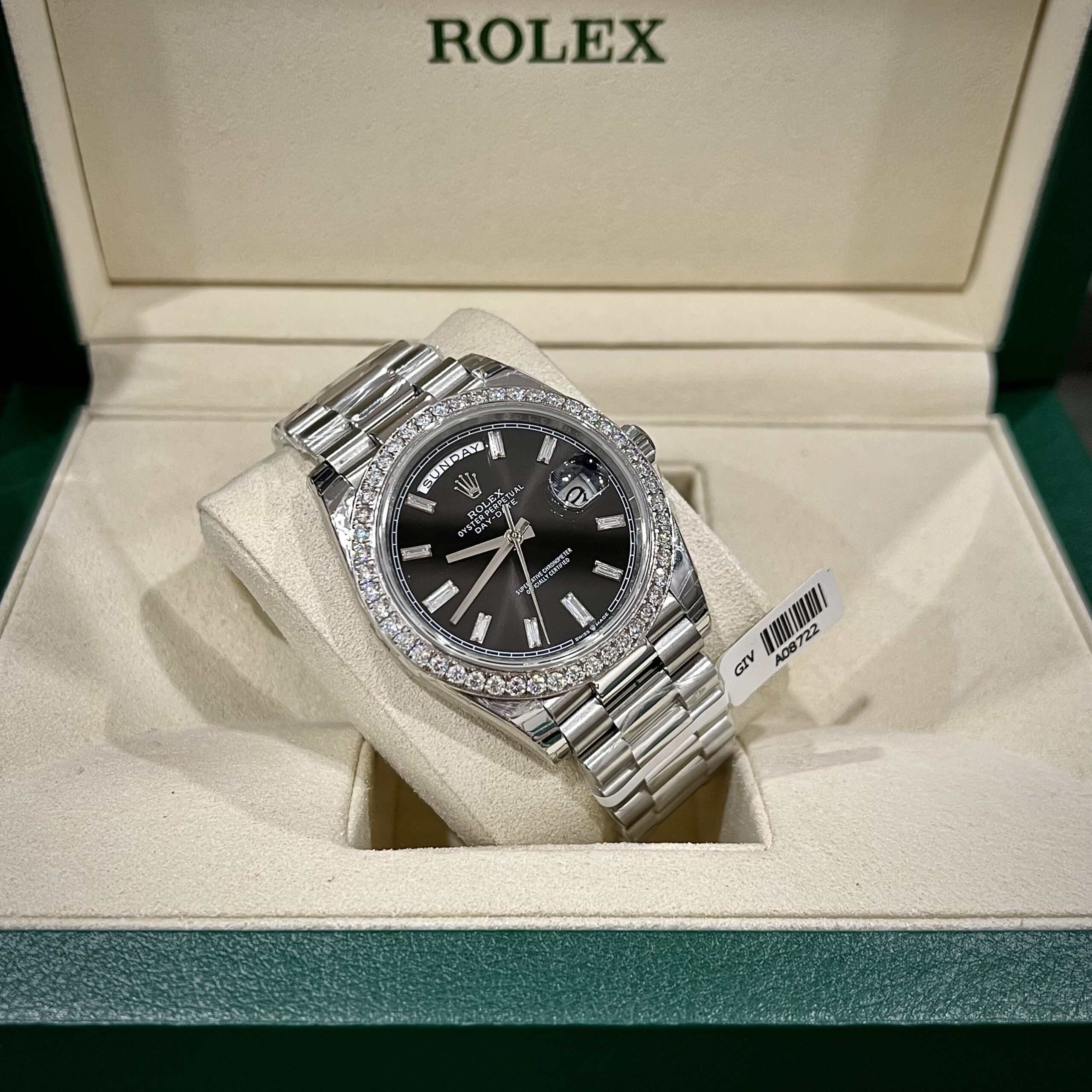 Rolex Day-Date 904L Steel Black Dial With Diamonds 40mm Super Clone