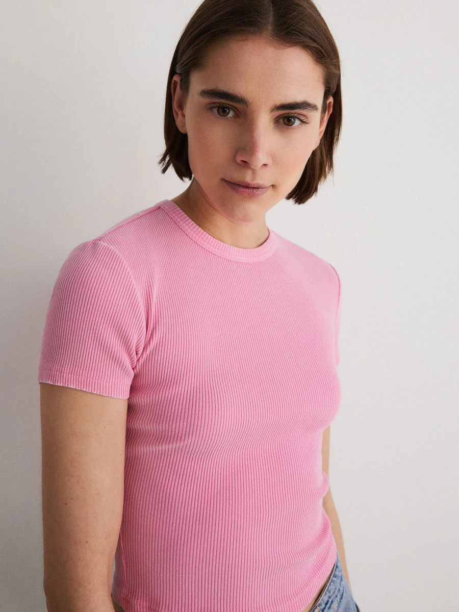 Rib Knit Cotton Rich T-Shirt