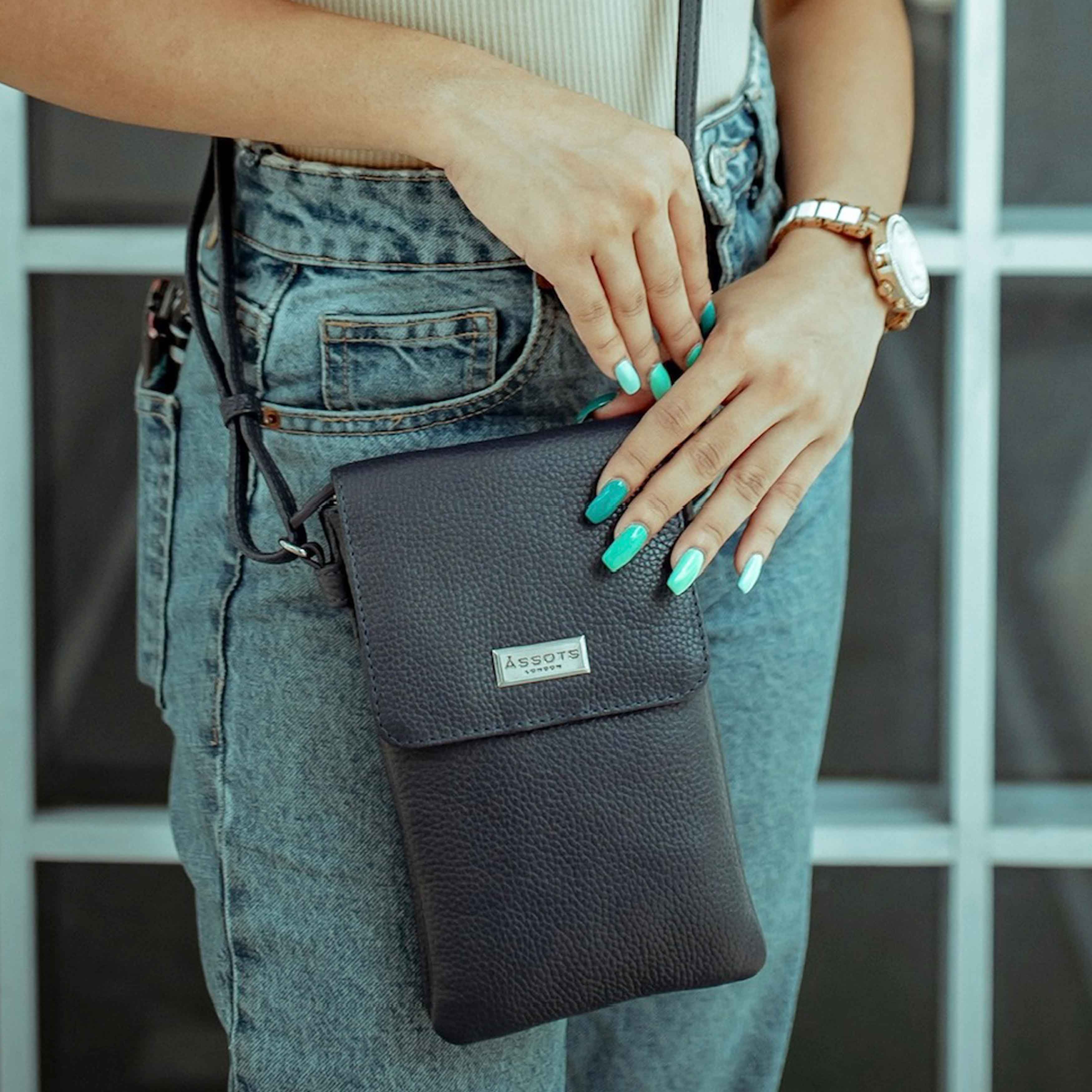 Assots London MARIA' Full Grain Real Leather Crossbody Phone Bag