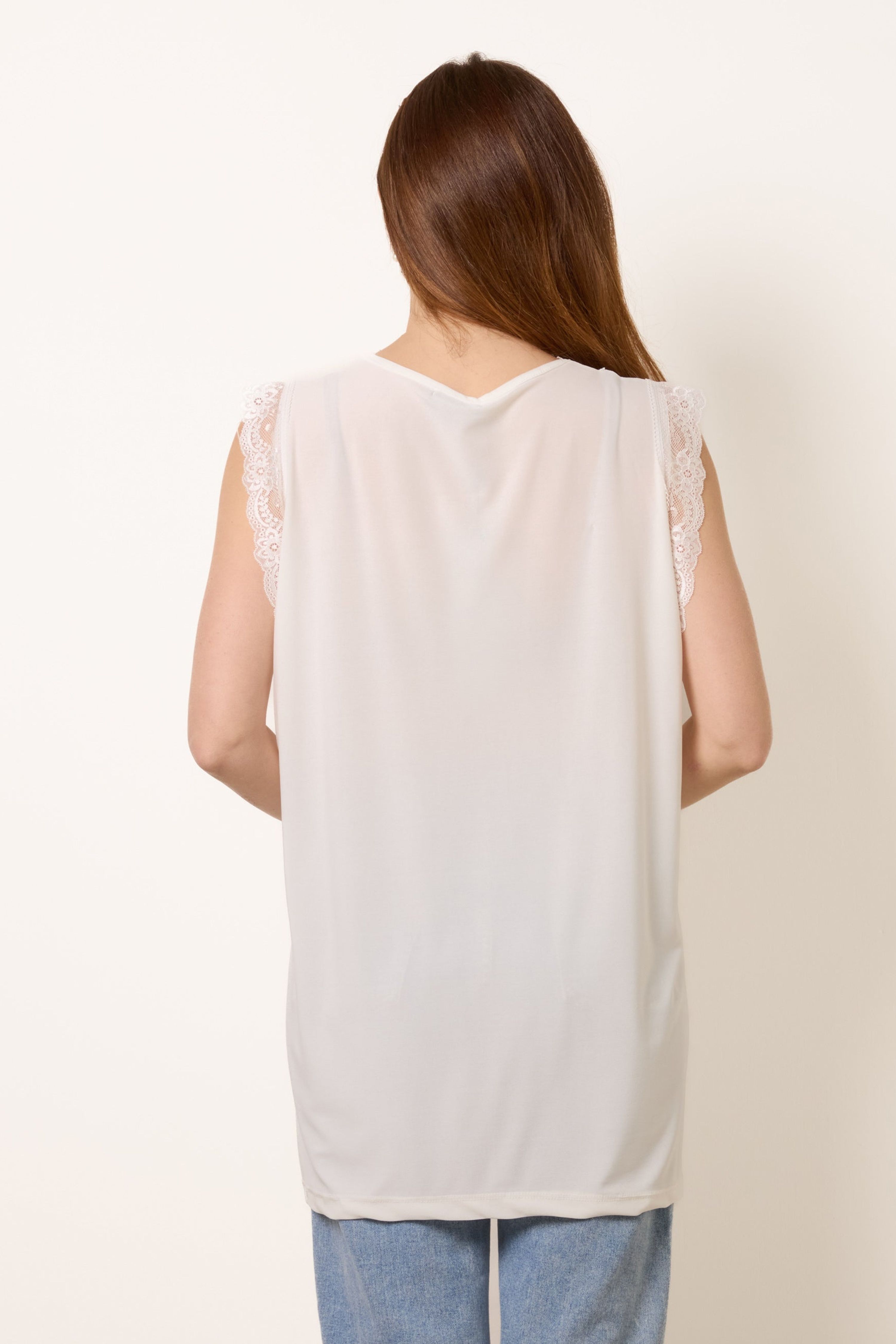 Blue Vanilla Ivory V Lace Trim Top