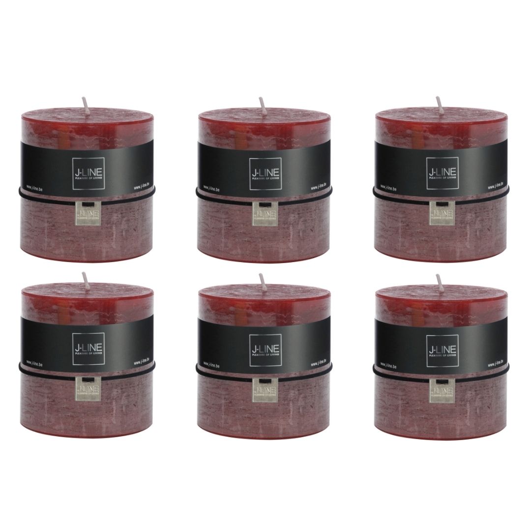 J-Line cilinderkaars Kers - rood - 64U - 6 stuks