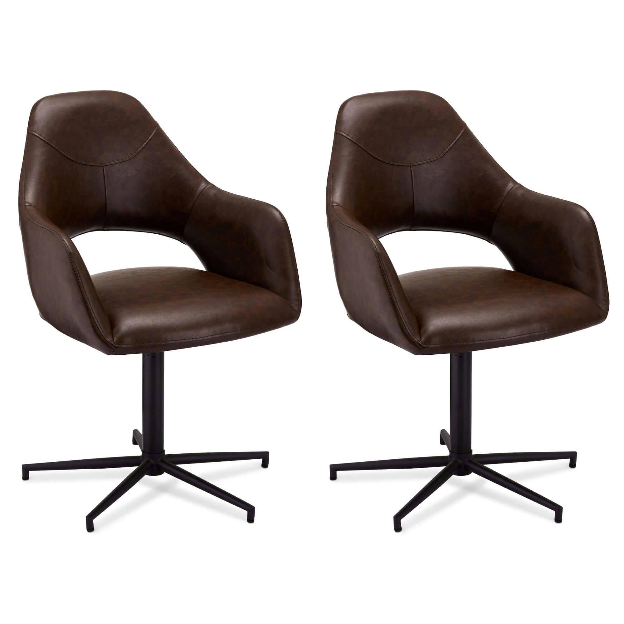 LUNA - Lot de 2 chaises avec accoudoirs en simili marron foncé