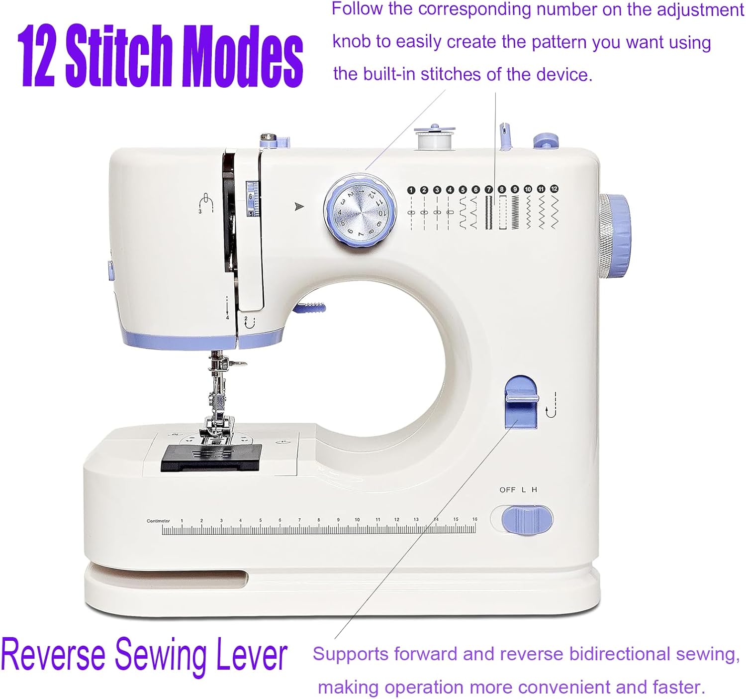 Sewing Machine for Beginners with 12 Built-in Stitches Small Sewing Machines with Accessory Kit, Mini Sewing Machine 2 Speed(High-Low Speeds)