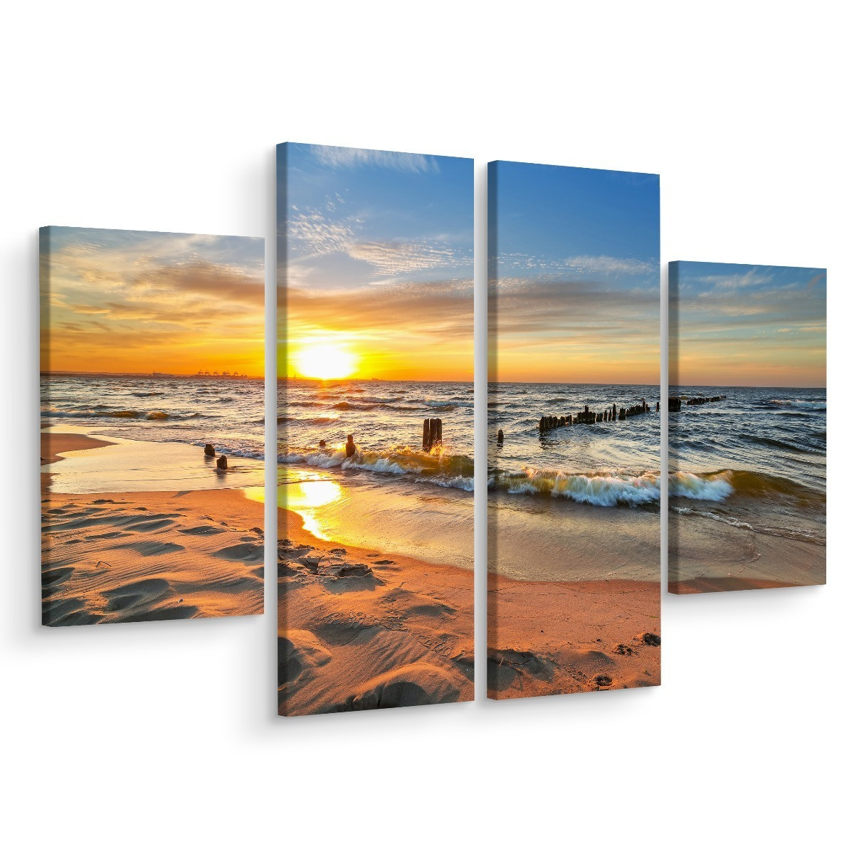 Obraz 4-Częściowy ZACHÓD SŁOŃCA Morze Efekt 3D 80x60cm
