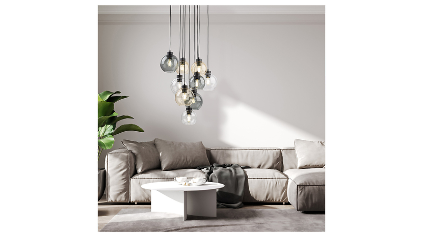 Lampa wisząca Cubus 9-punktwa szklana grafitowo-czarna
