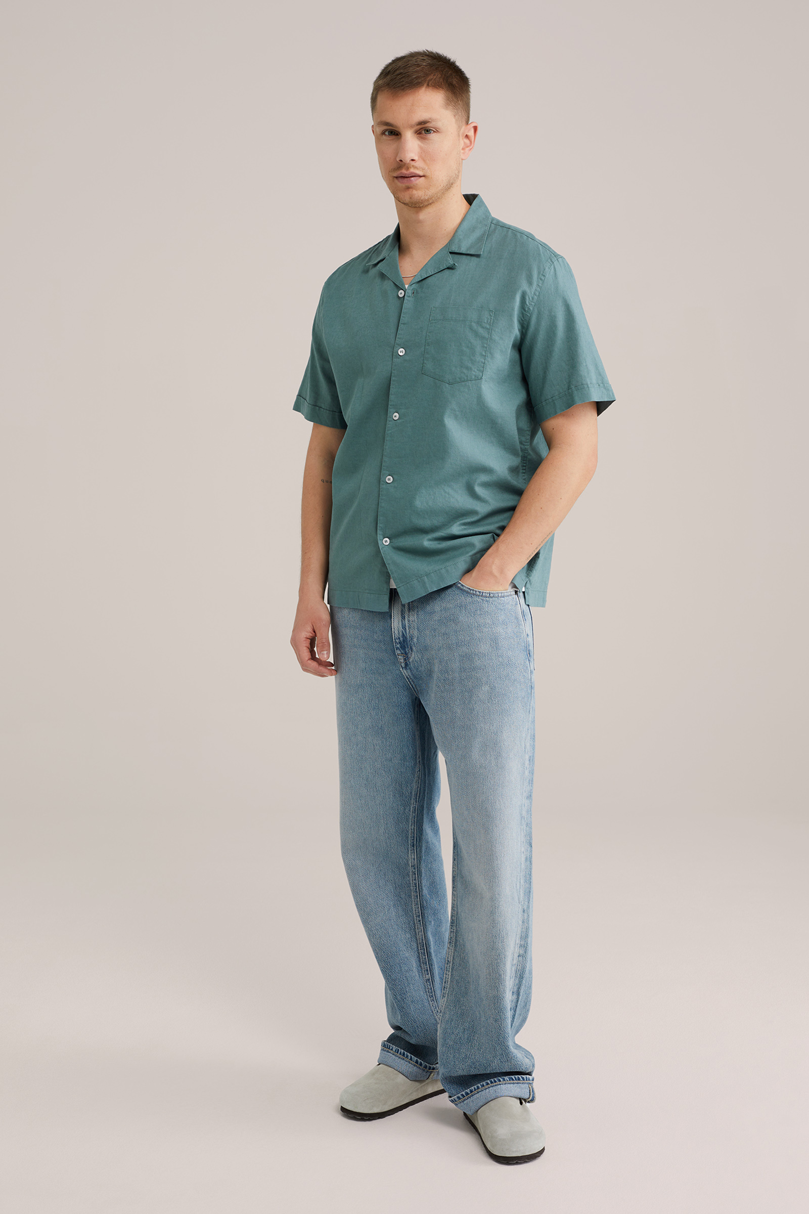 Heren easy care linnenmix overhemd