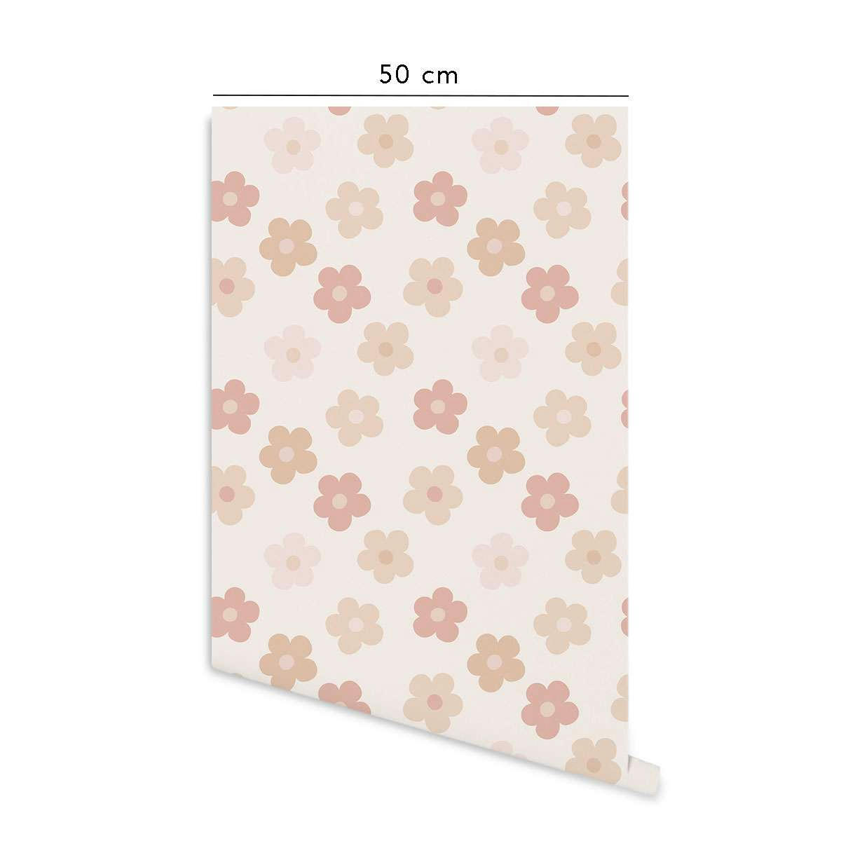 DAISY - Papier peint vinyle adhésif marguerites rose 50x300 cm