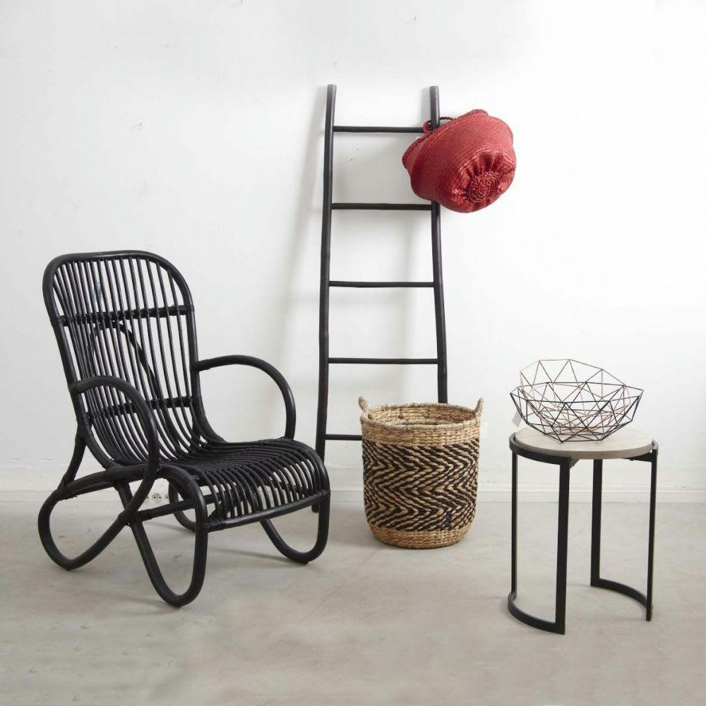 - Sellettes rondes en métal et manguier (lot de 3) noir