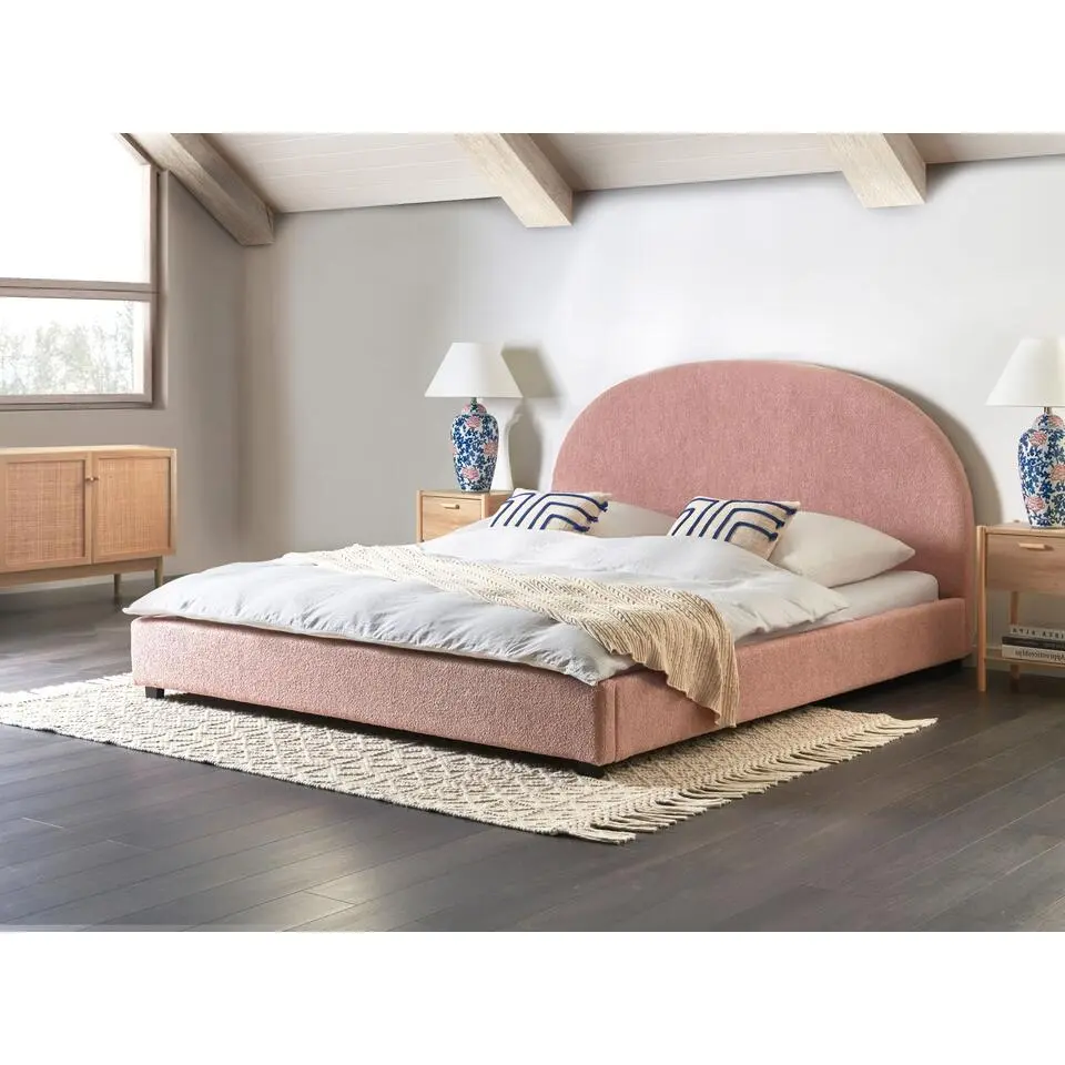 VAUCLUSE - Tweepersoonsbed - Pastelroze - 180 x 200 cm - Boucl&eacute;