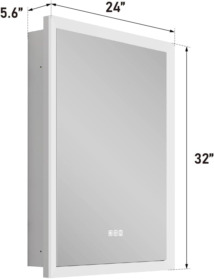 WELLFOR 24 x 32 Inch LED Medicine Cabinet with Lights, 3X Magnification Makeup Mirror, Bathroom Vanity Mirror Cabinet with Storage, Anti Fog, Surface or Recess Mount, Right Opening Door