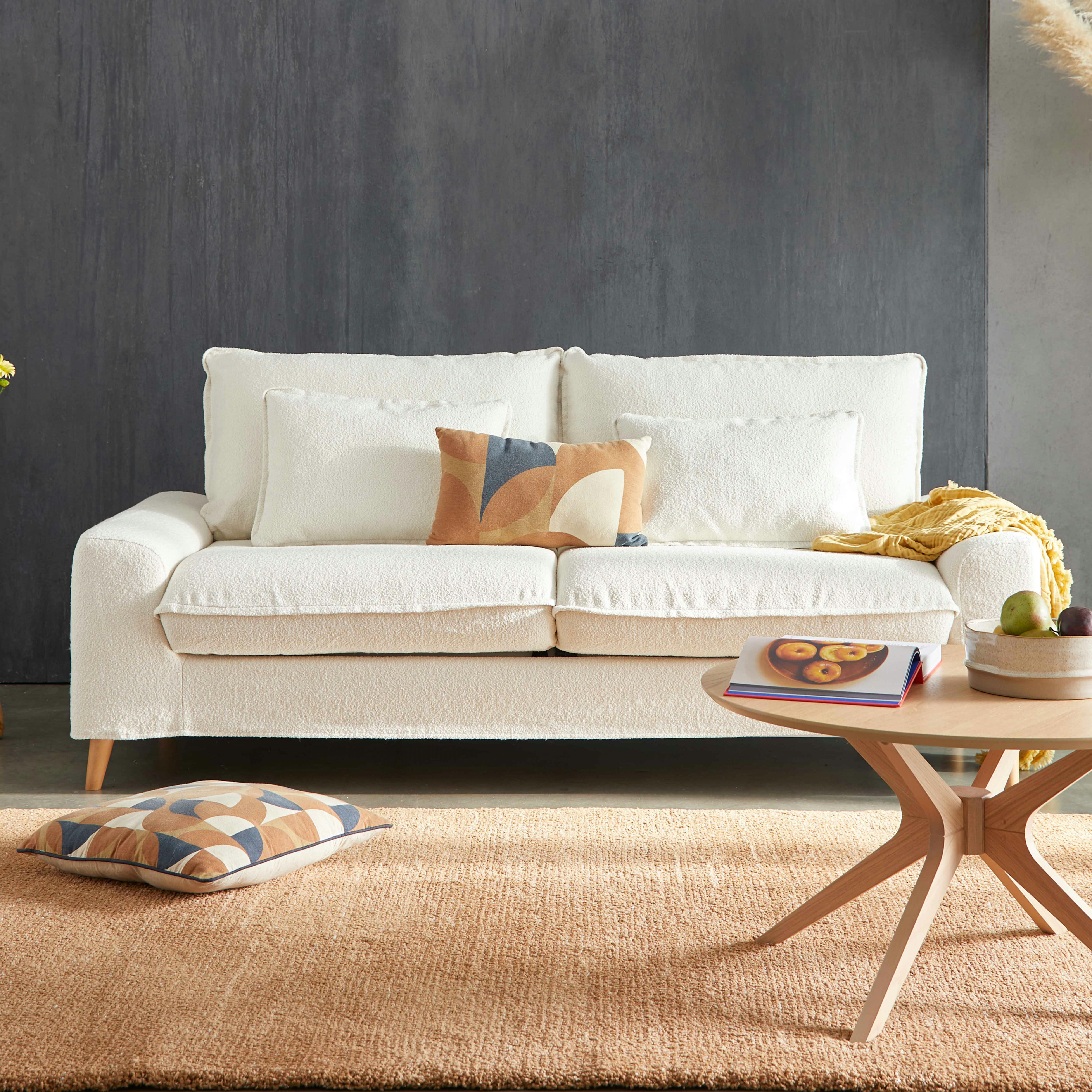 JAROD - Canapé en tissu bouclette 3 places Blanc