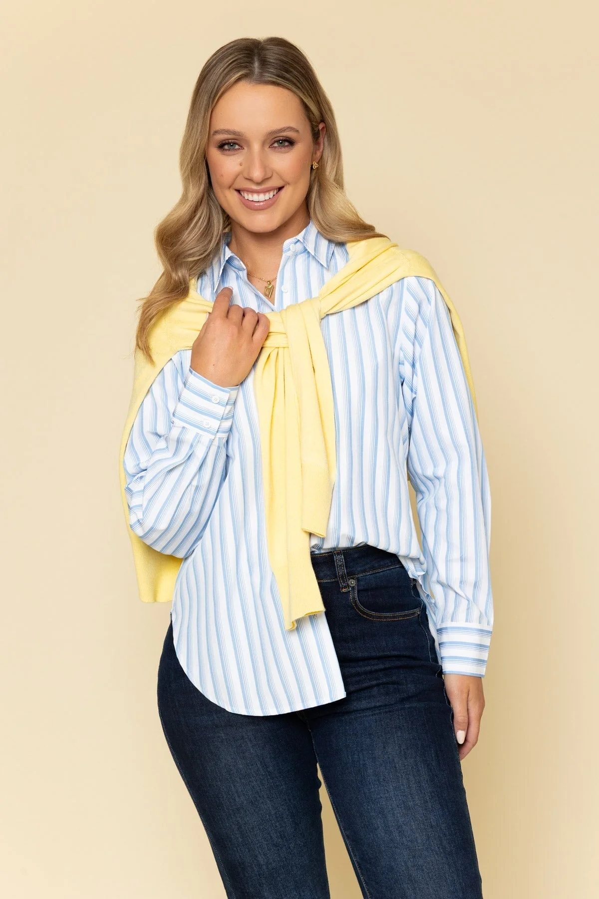 Cotton Blend Blue Striped Shirt