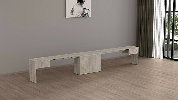 Banc Yutu, Siège pour table à manger, Banc simple extensible, 290x25h45 cm, Ciment
