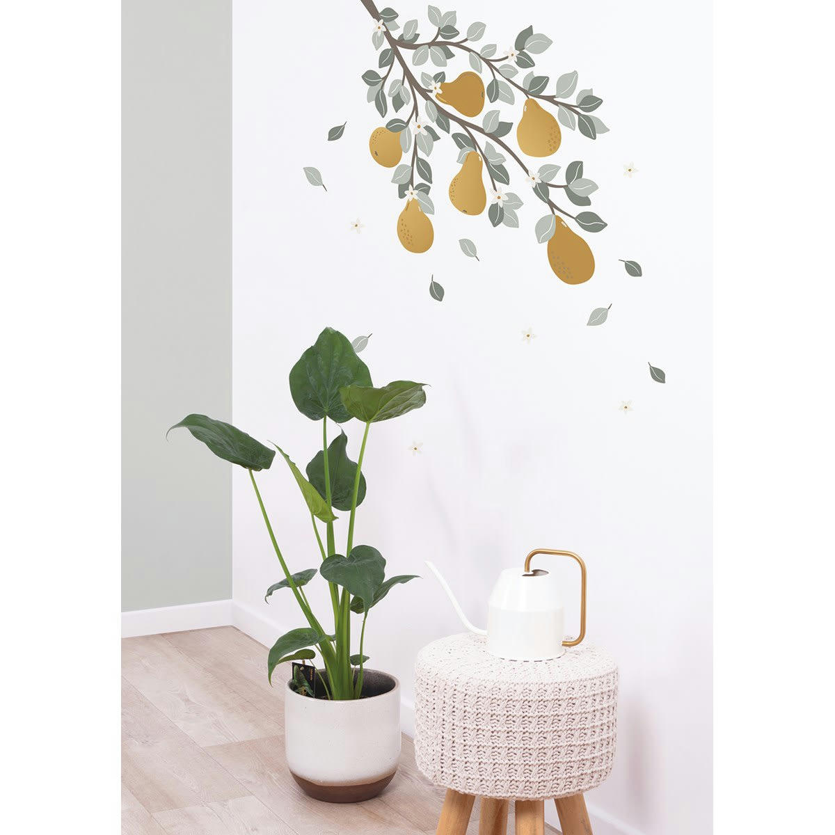 LOUISE - Grand sticker branches et poires en vinyle mat multicolore