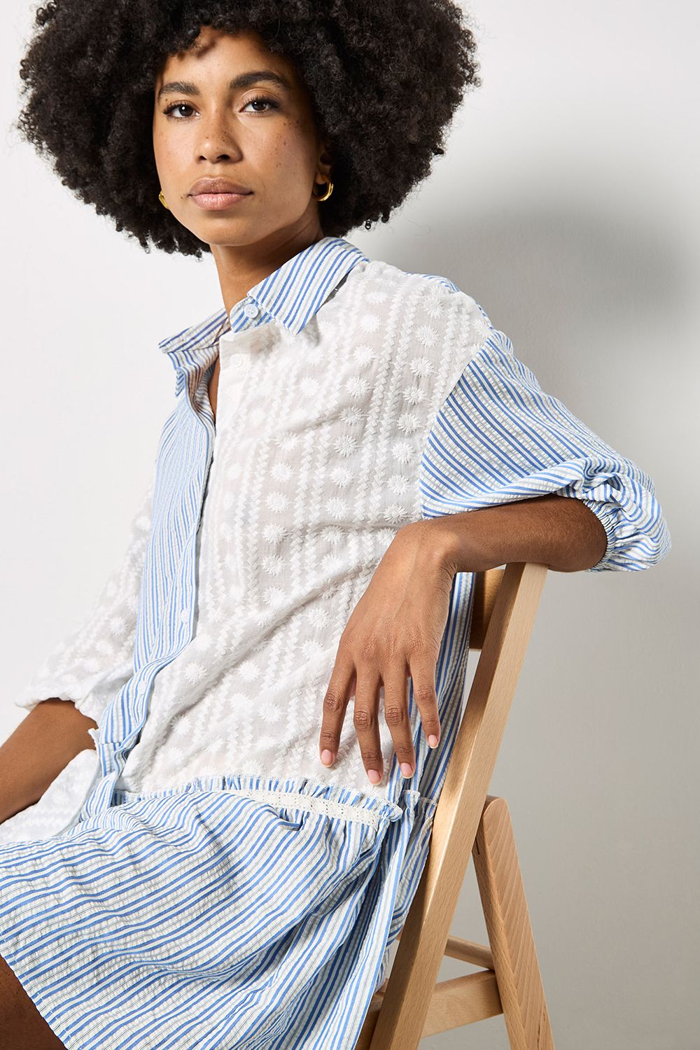 Apricot Mix Stripe Shirt Mini Dress