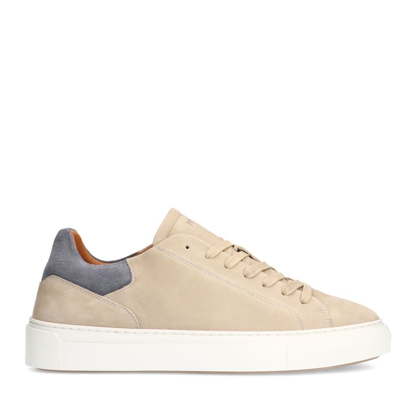 Manfield Beige nubuck sneakers met grijze details