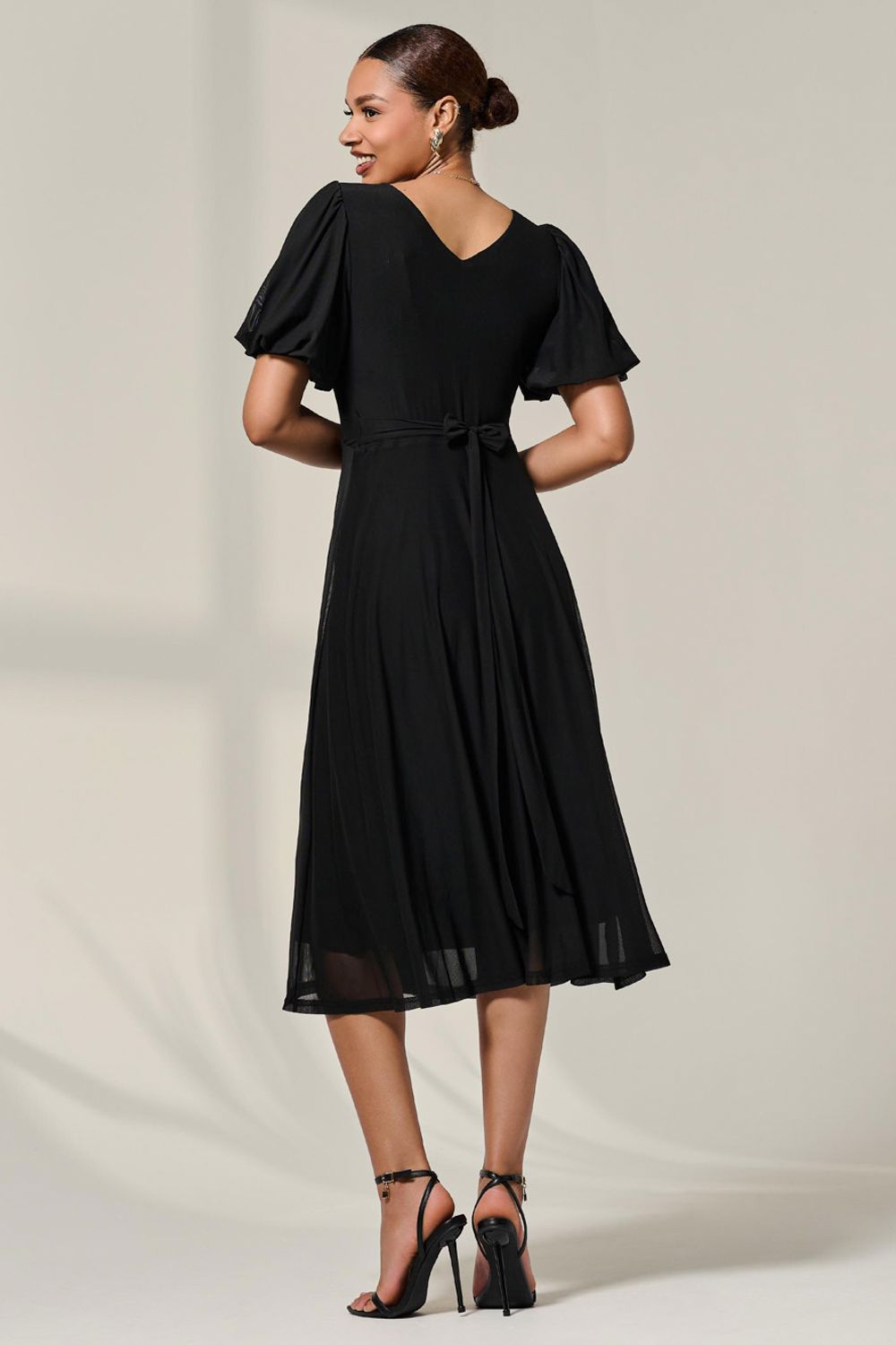 Jolie Moi Puff Sleeve Mesh Midi Dress