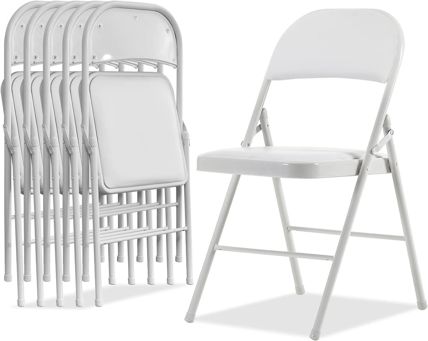Karl home 6 Pack White Folding Chairs with Padded Seats for Outdoor & Indoor, Portable Stackable Commercial Seat with Steel Frame for Events Office Wedding Party, 330lbs Capacity