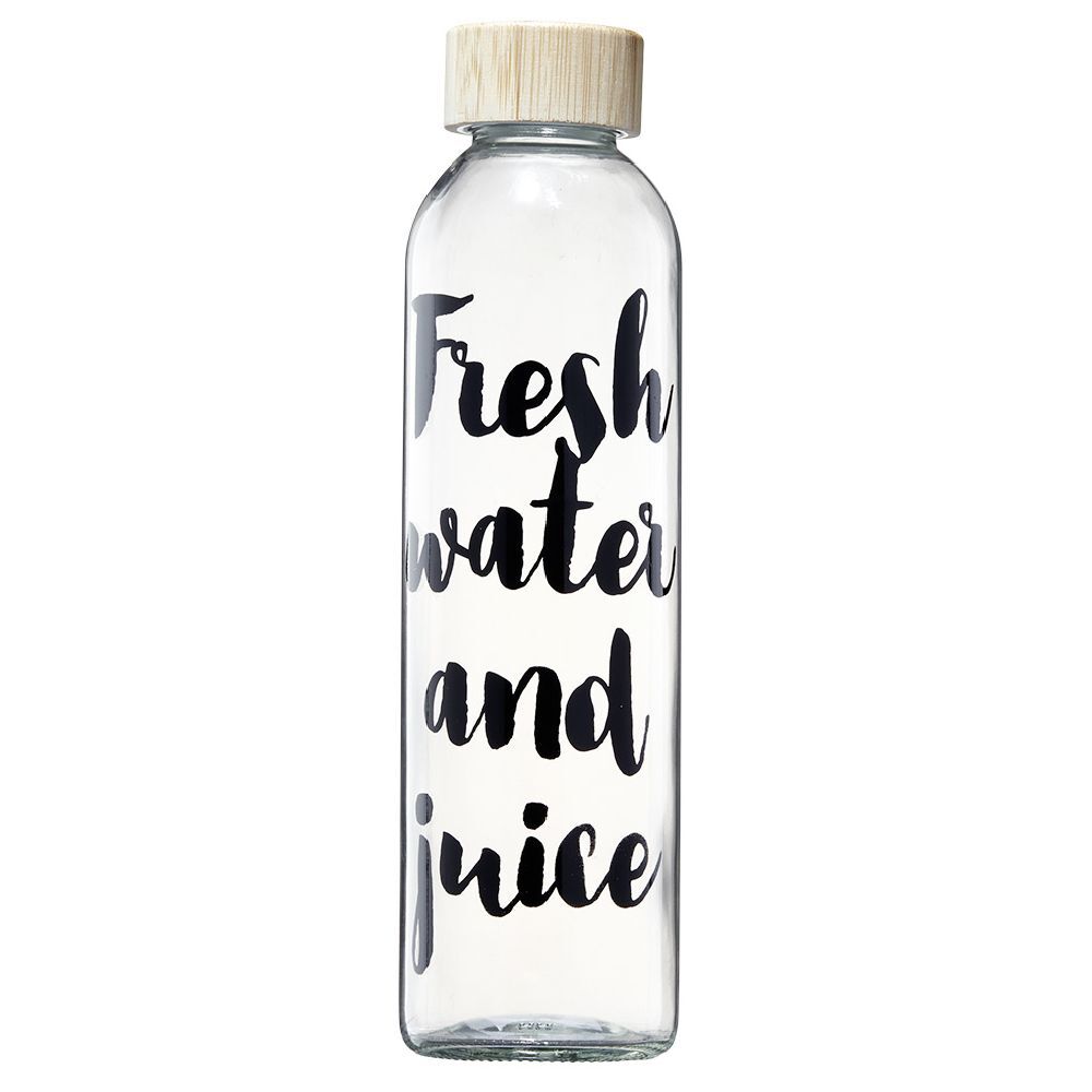 Bouteille en verre inscription noire avec bouchon en bambou 730 ml
