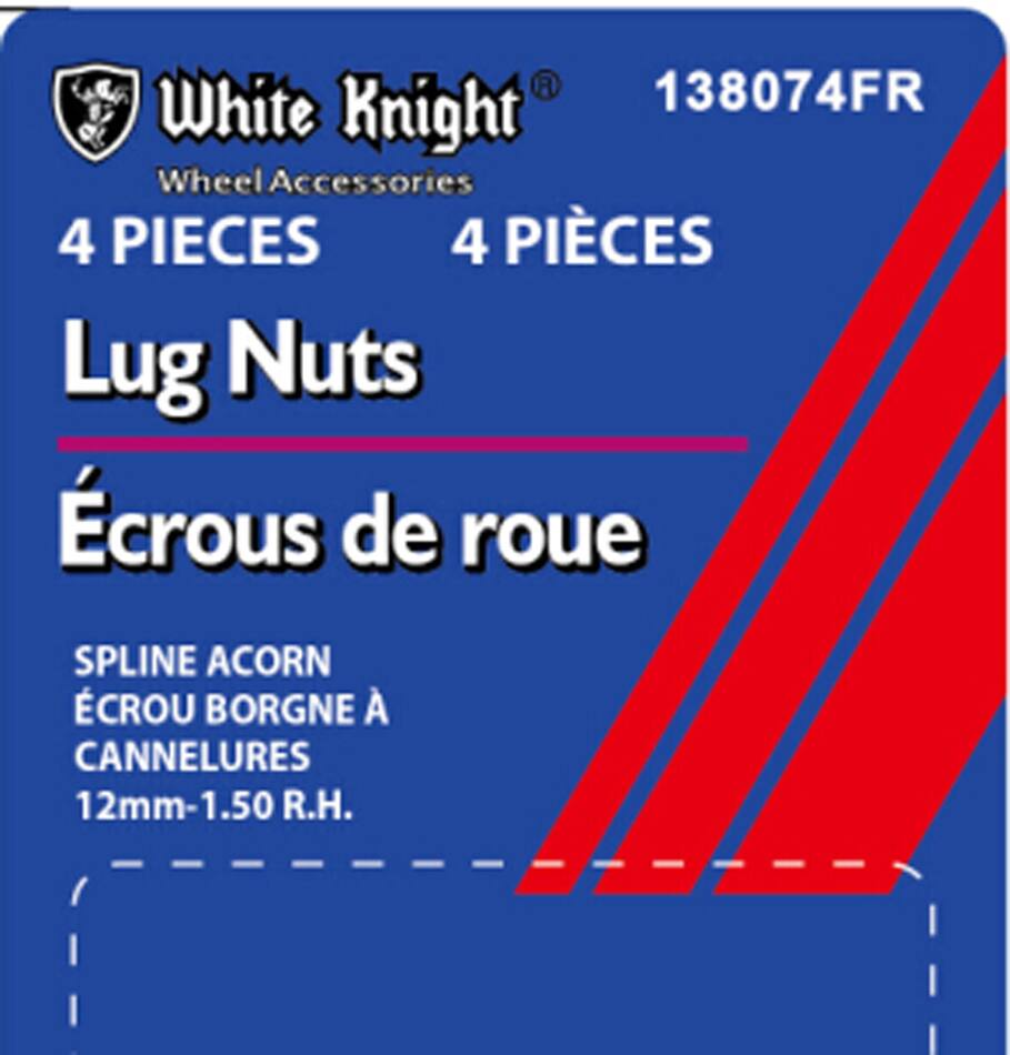 White Knight 138074FR Spline Acorn Lug Nuts, Chrome, 4-pk