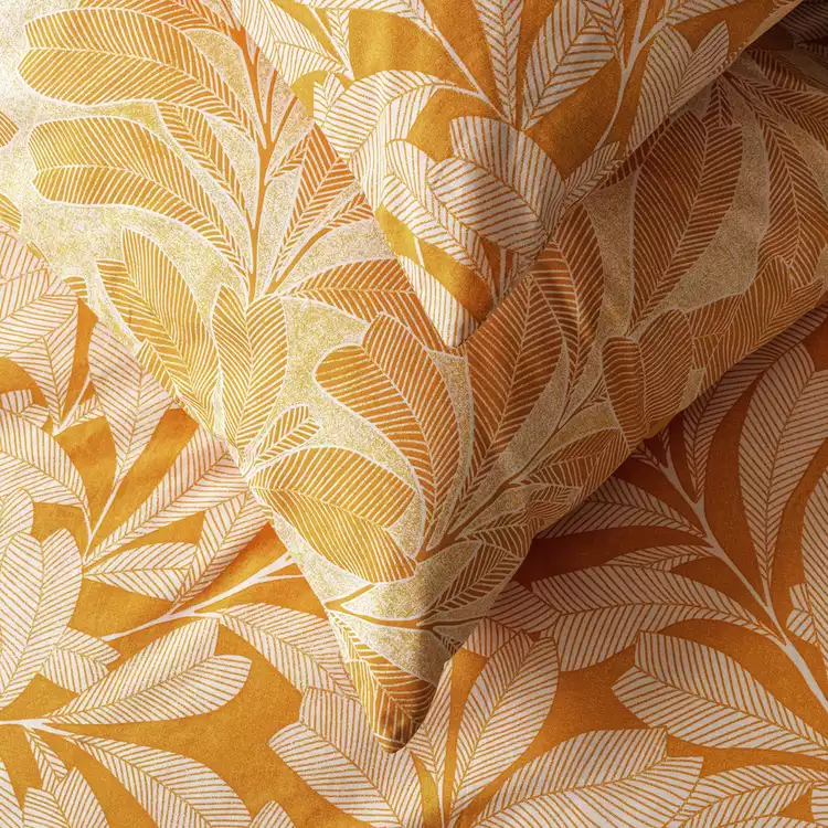 Habitat Cotton Linear Leaf Print Yellow Bedding Set- Single