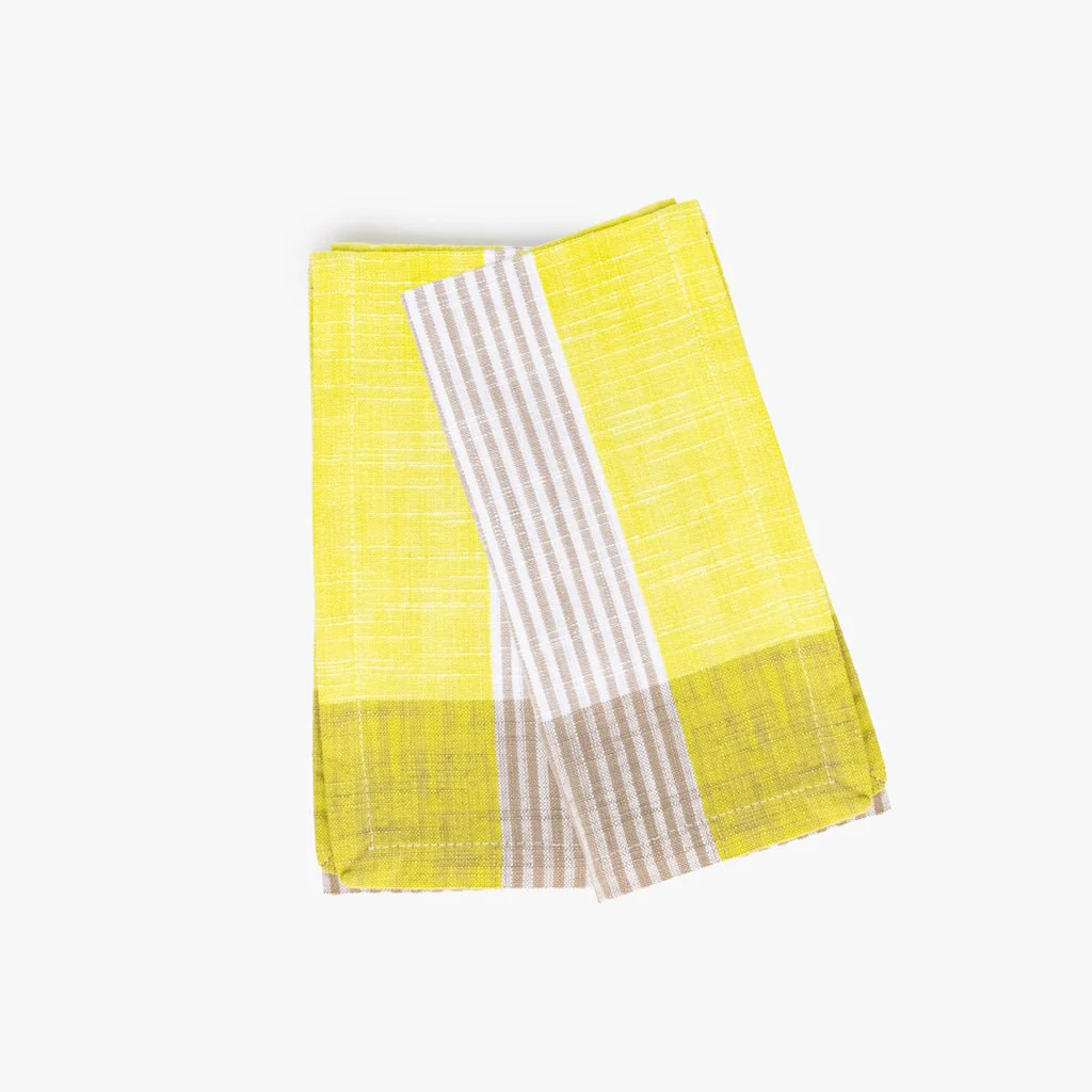 Conjunto de dois Guardanapos de Algodão Riscas Amarelo e Bege 45x45 KERALA