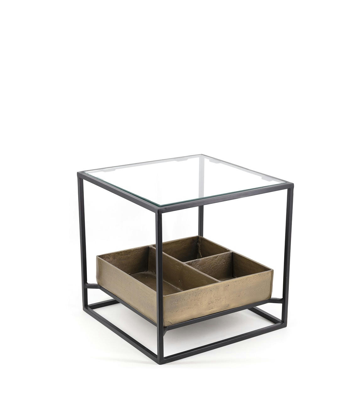 ANTIQUE - Table basse en aluminium et verre L 42