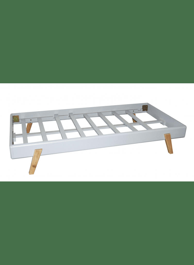 RÉTRO - Lit 1pers. en bois massif, gris et bois