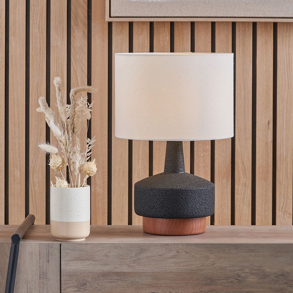 Ruma Set of 2 Elio Black and Wood Effect Textured Ceramic Table Lamp