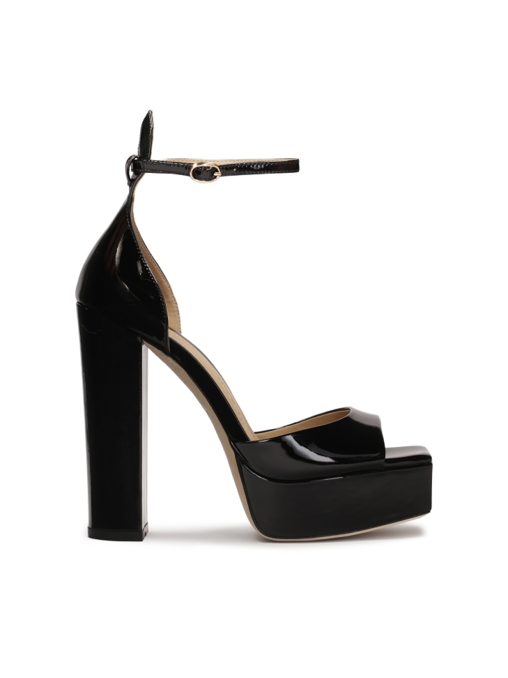Black patent leather platform sandals